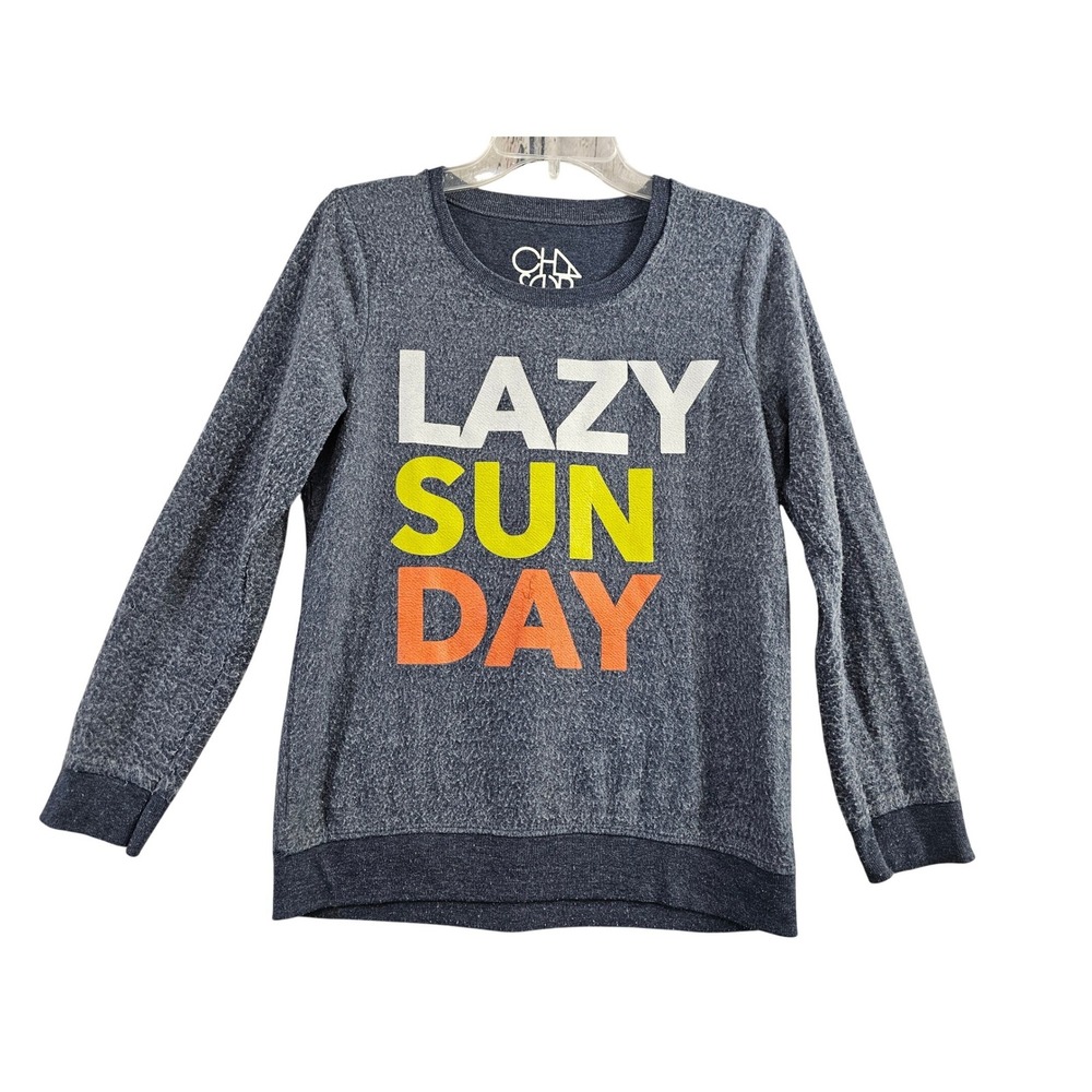 Chaser Sweatshirt Women Small Blue Lazy Sunday Graphic Pullover Top CW6153 GUC